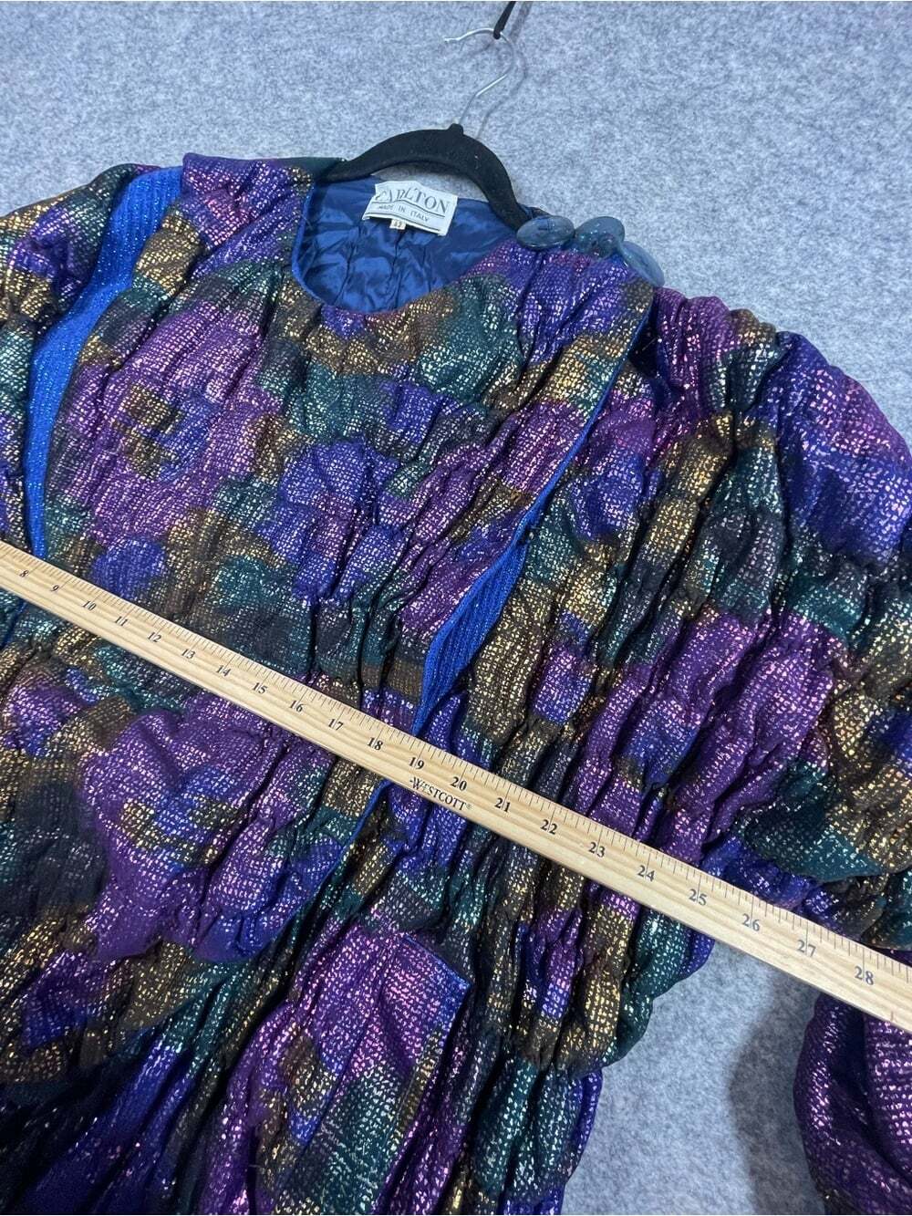 Vintage 80s Avant Garde Carlton Italy Jacket Size 42 Metallic Purple Blue Artsy - Picture 11 of 16